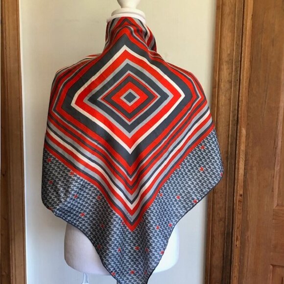 Echo Accessories - ECHO Silk Gray Red Square Scarf Vintage